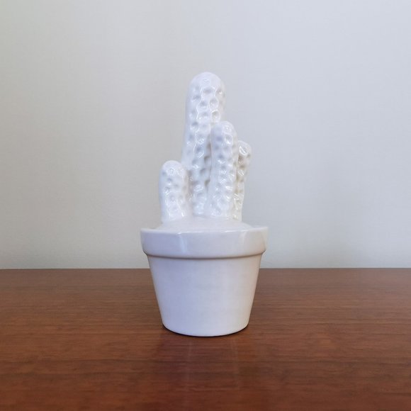 White Ceramic Potted Cactus Figurine - Picture 1 of 9